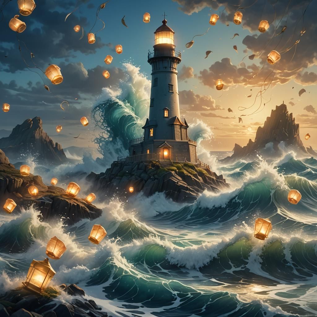 Mystical Oceanscape Lighthouse Art in Fantasy Style