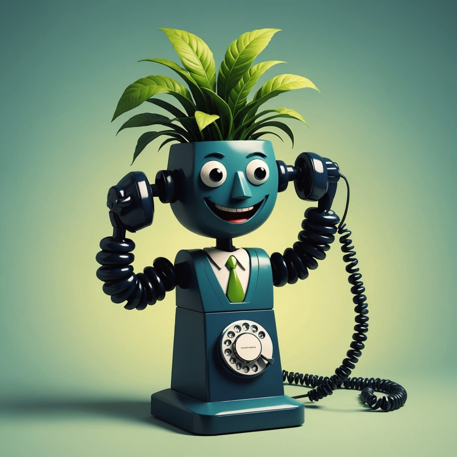 Anthropomorphic Plant Chatting on a Telephone