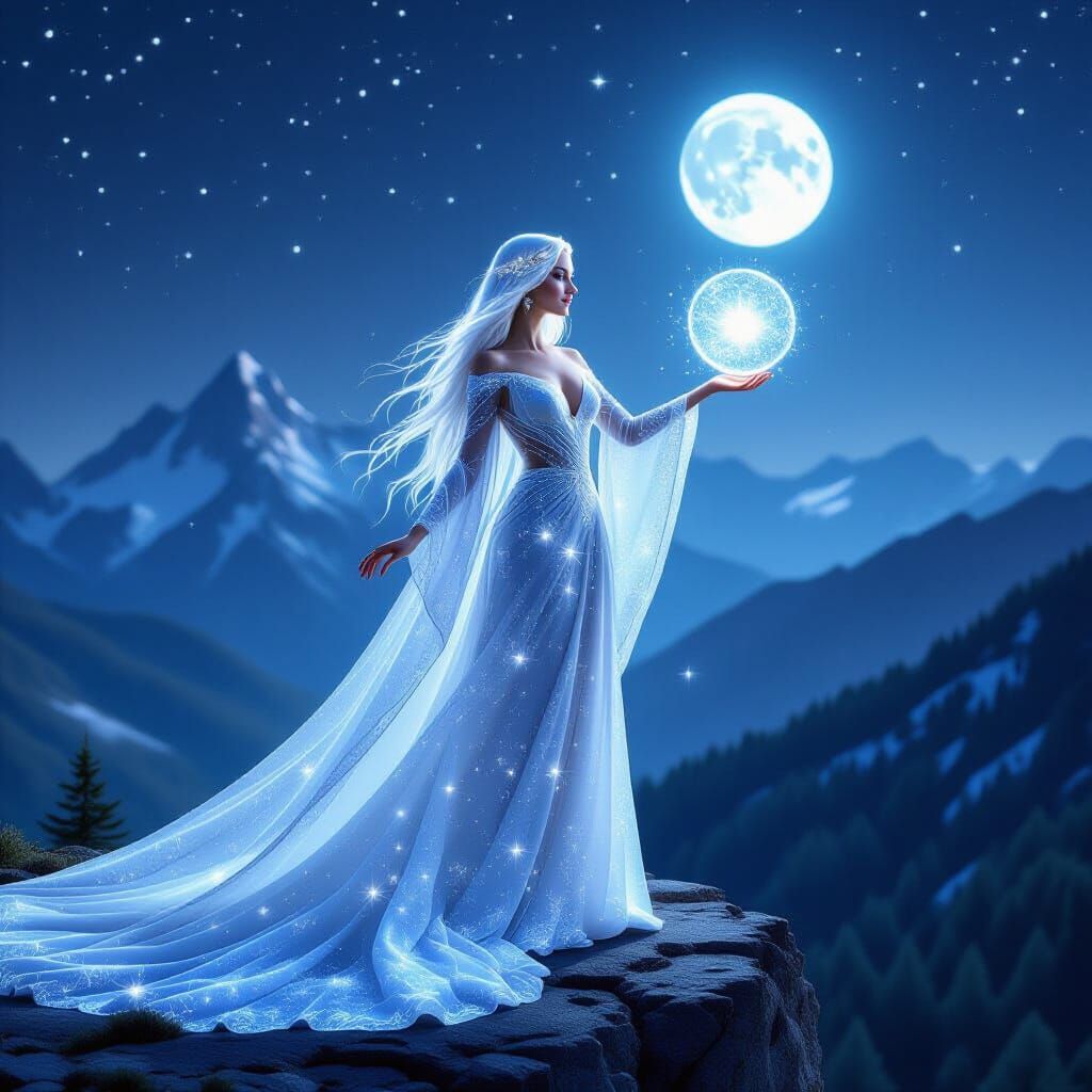 Celestial Starlight Woman Overlooking Forest