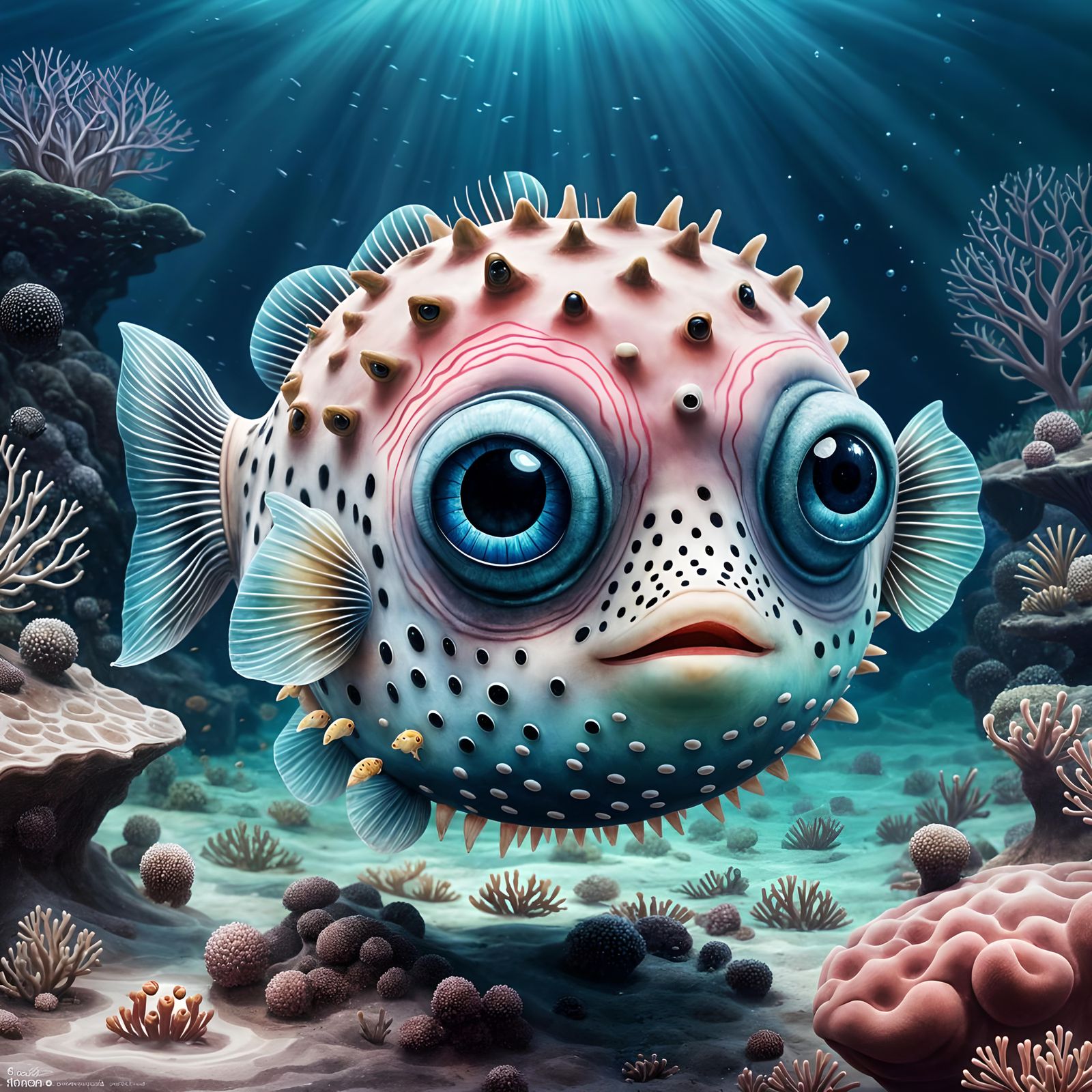 Chibi Puffer Fish in Surrealist Digital Art Style