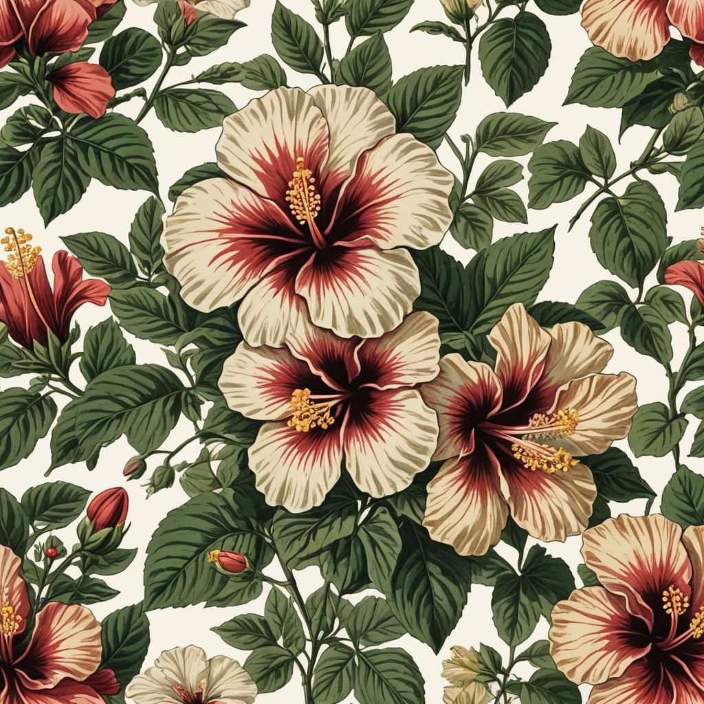 Vintage Hibiscus Flower Illustration in PNG Format