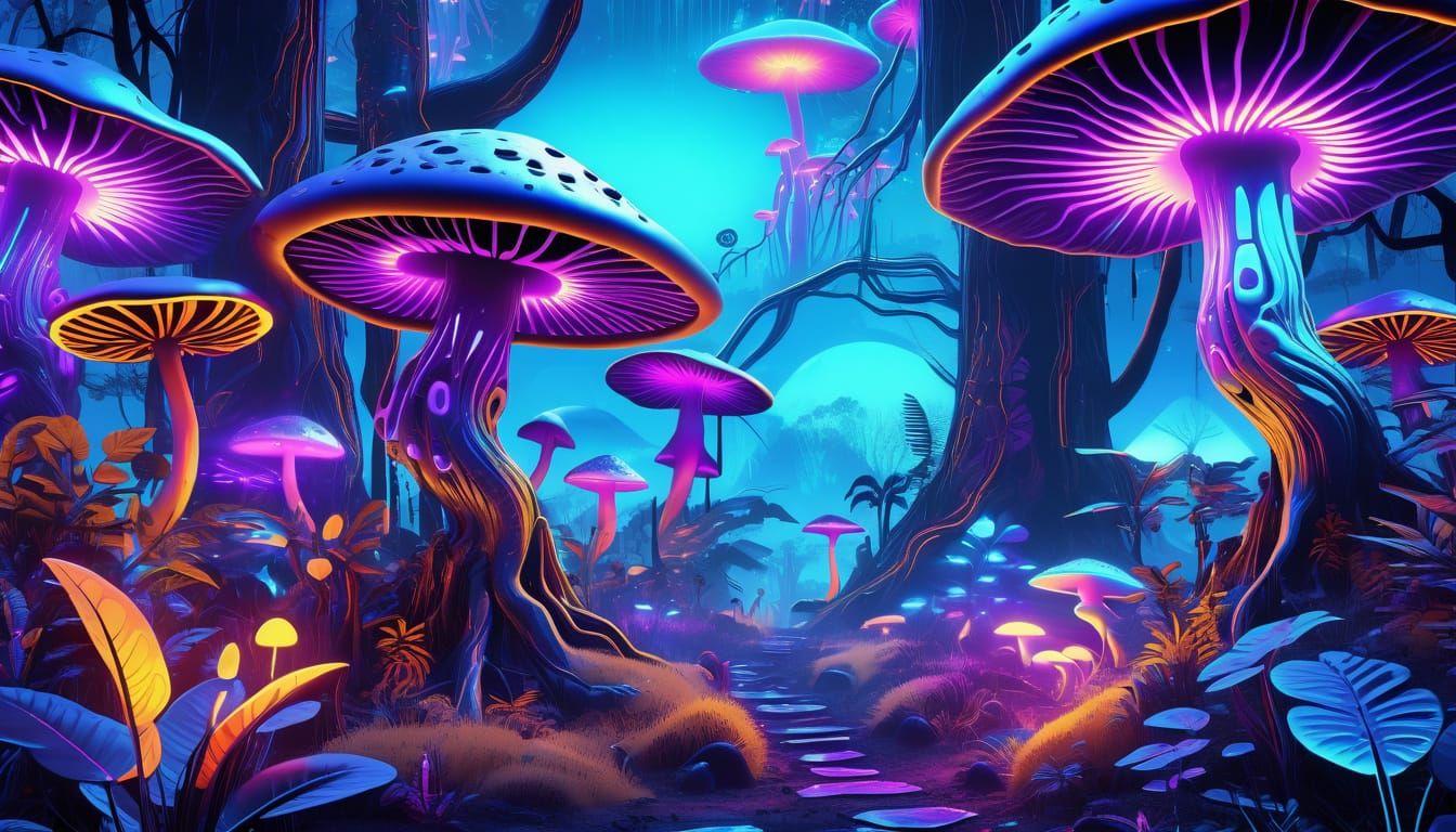 Alien in a Psychedelic Futuristic Jungle City