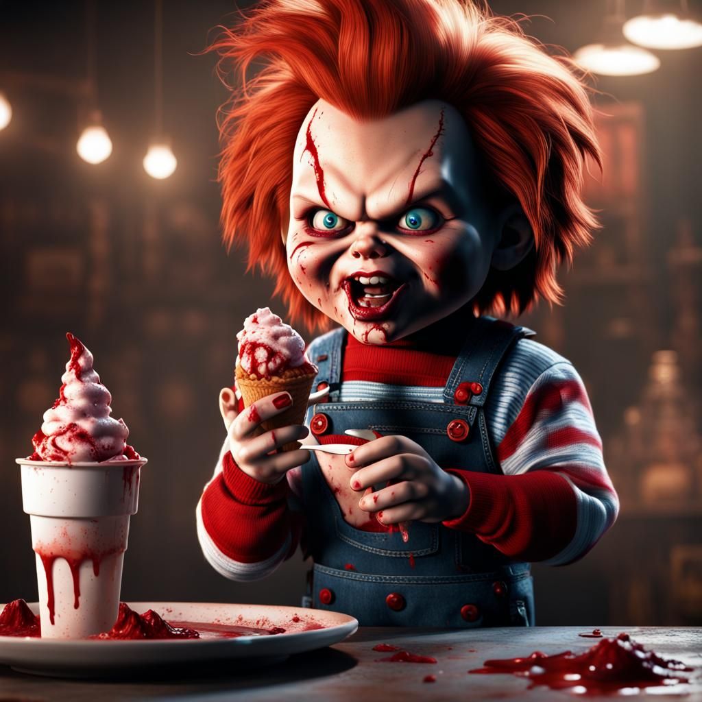 Chucky Doll Eating Bloody Ice Cream