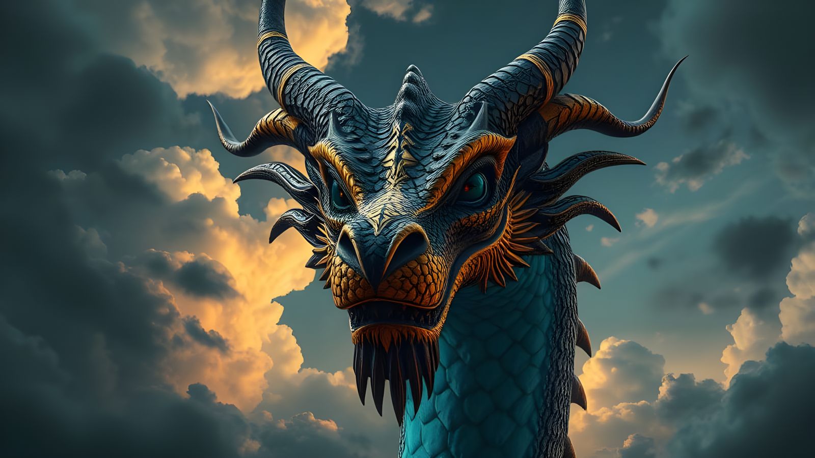 Dragon's Face with Horns in Digital Art Style