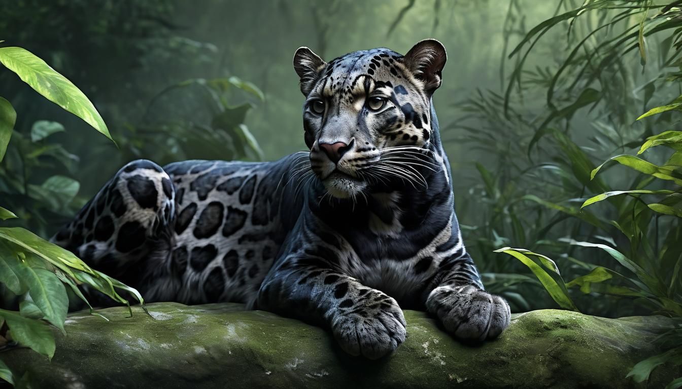 Realistic Clouded Leopard Portrait in Jungle Habitat
