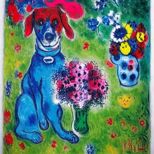 Dog with Flowers in Street Art Style