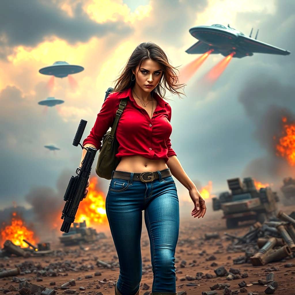 Realistic War Battle with Aircraft and Women
