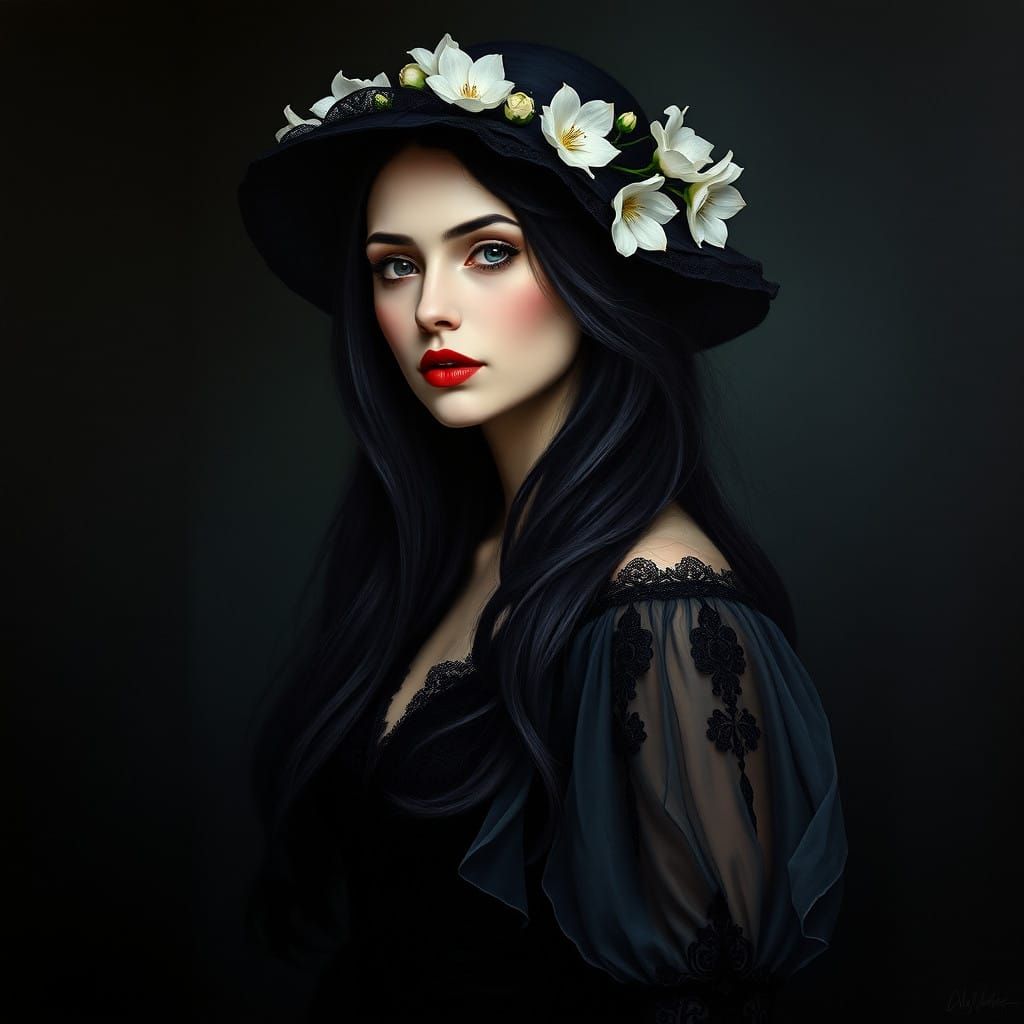 Gothic Elegance: A Mysterious Woman in Black