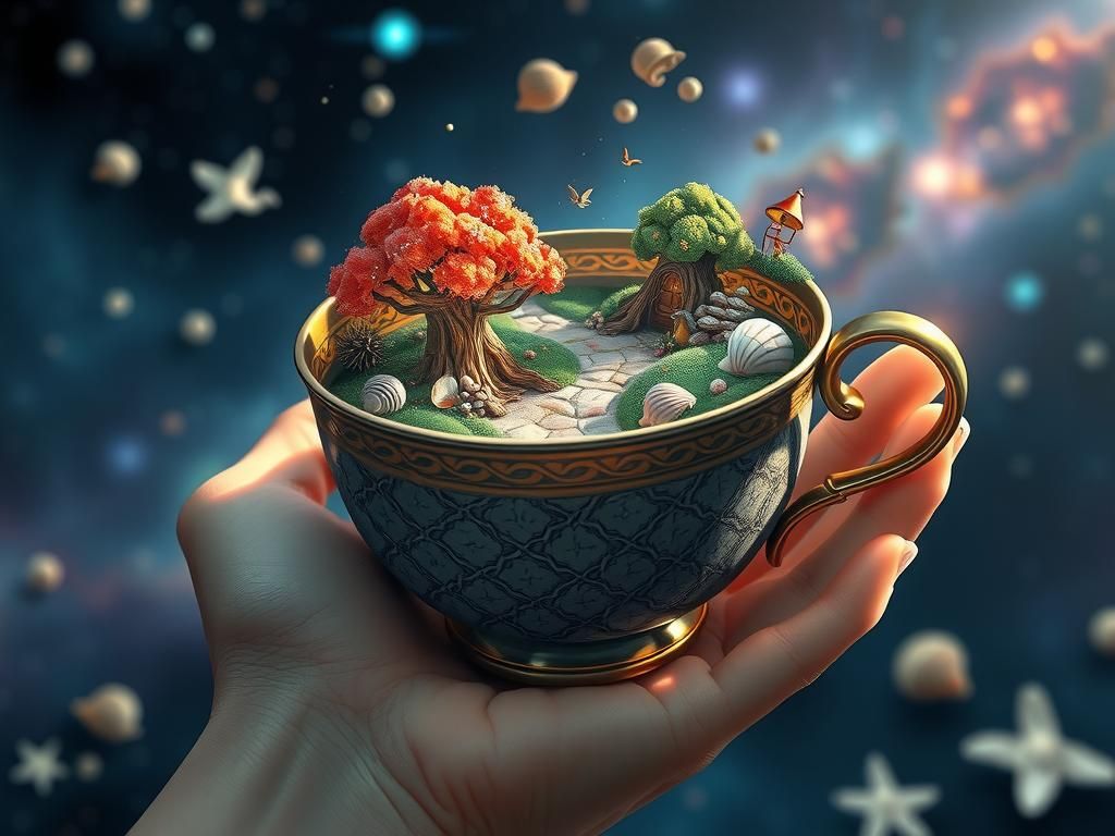 Fairy Forest Teacup: Detailed Digital Art