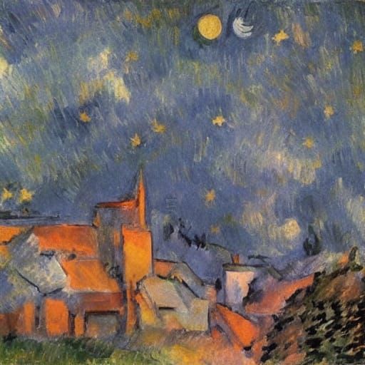 Distant Galaxy Under Starry Sky: Post-Impressionism