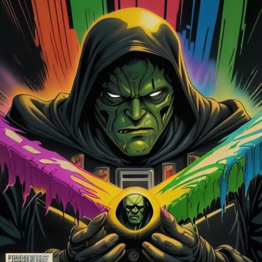 Dr. Doom Comic Book Cover Illustration in Graffiti Style