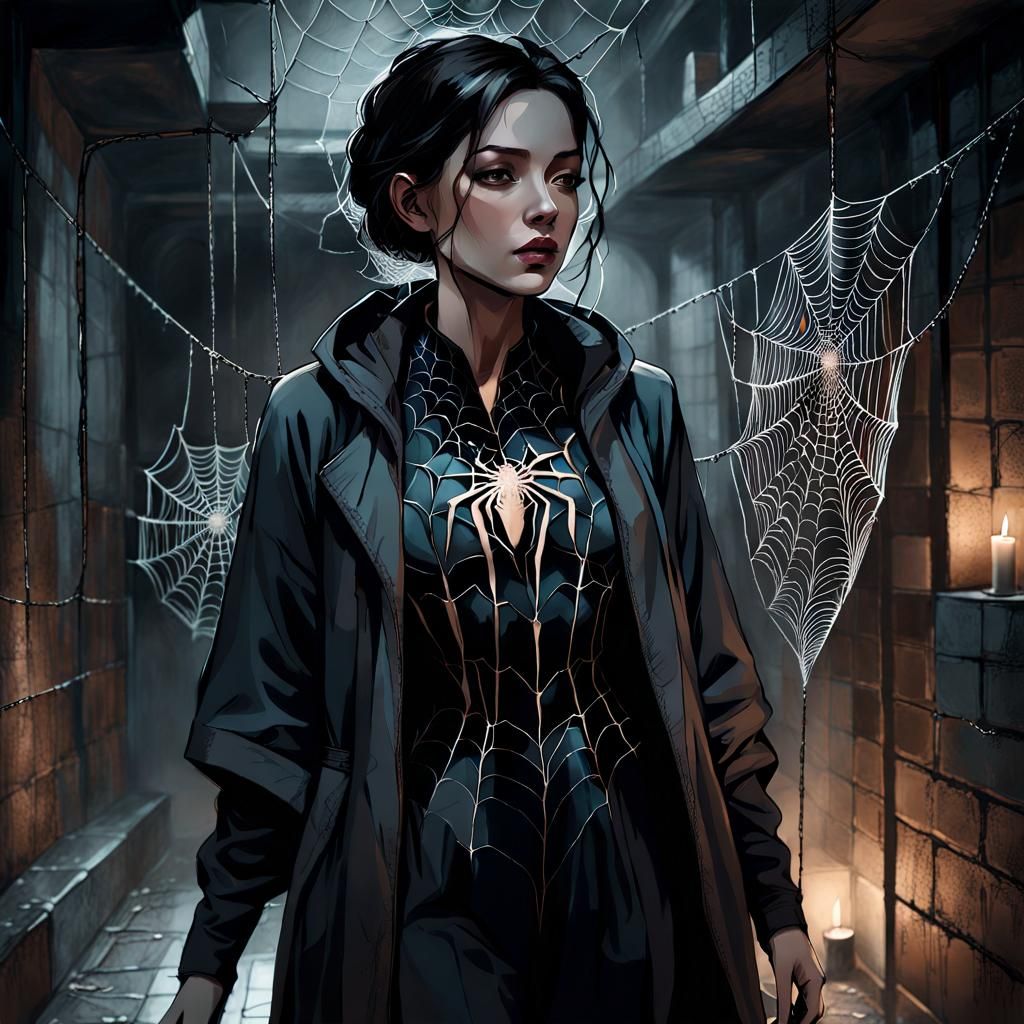 Eerie Spiderweb Basement in Digital Art Style