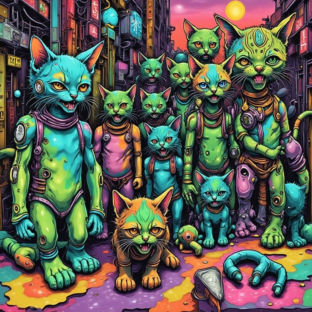 Biomechanical Kittens in 1960s Tokyo, Junji Ito Style