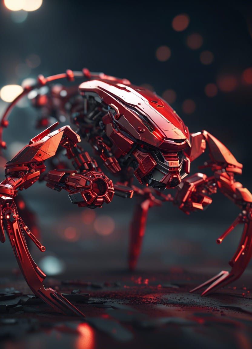 Futuristic Red Mech Scorpion in Sci-Fi Scene
