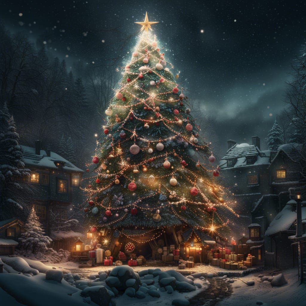 Dramatic Christmas Tree Digital Matte Painting