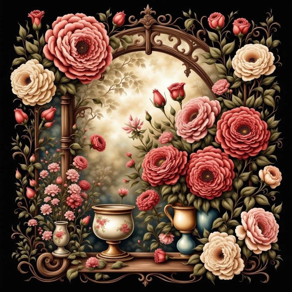 <lora:Vintage:1.0> wide View, detailed photorealistic illustration of an Isolated Cute Vintage Decoated Cluster bouqette...