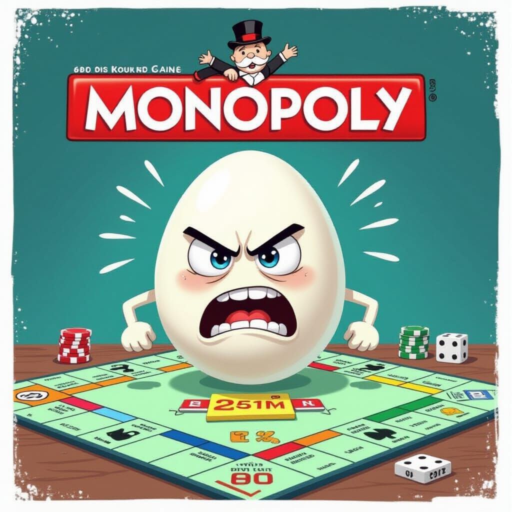 Angry Egg Frustrated by Monopoly Game