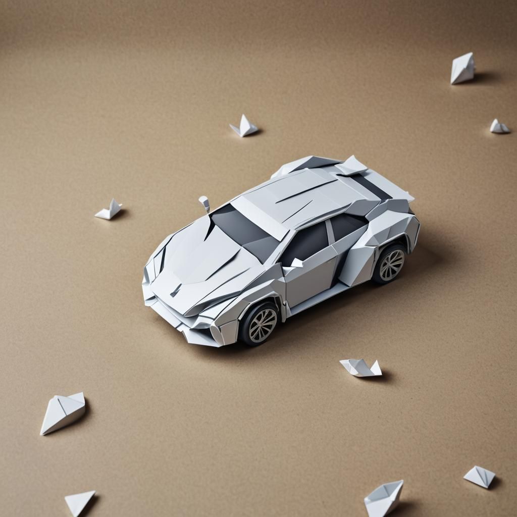 Futuristic Origami Car Papercraft in 8K