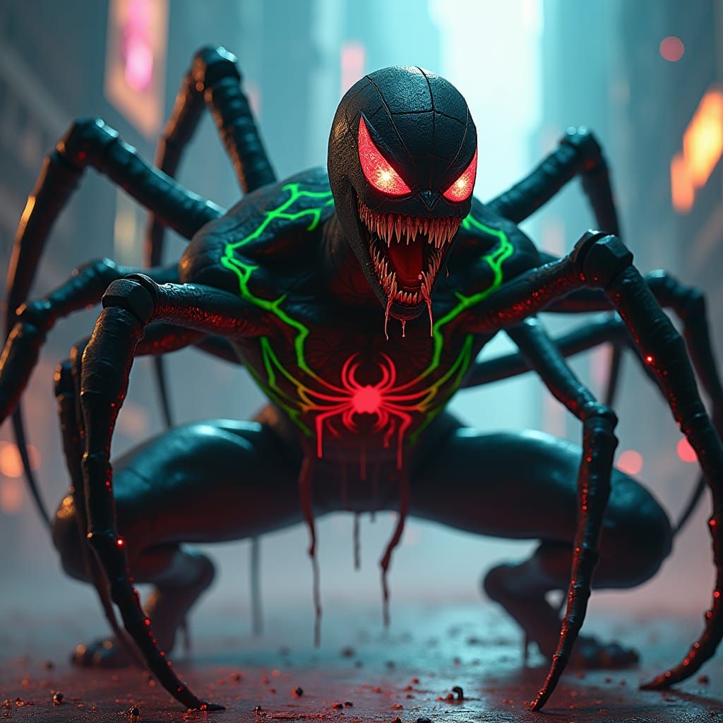 Venomous Spider-Man Monster in Gothic Fantasy Style