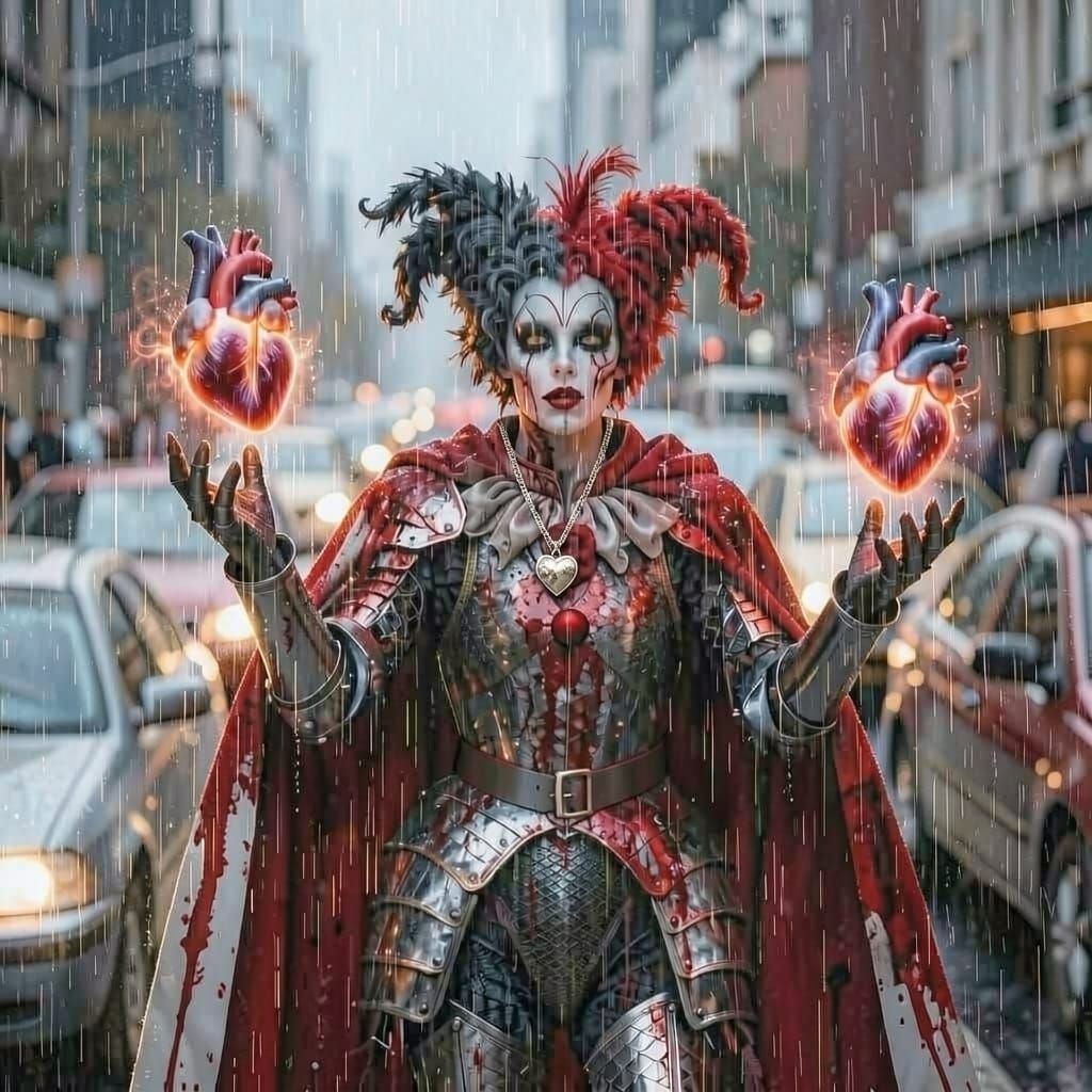 Harlequin Juggles Hearts in Rush Hour Traffic