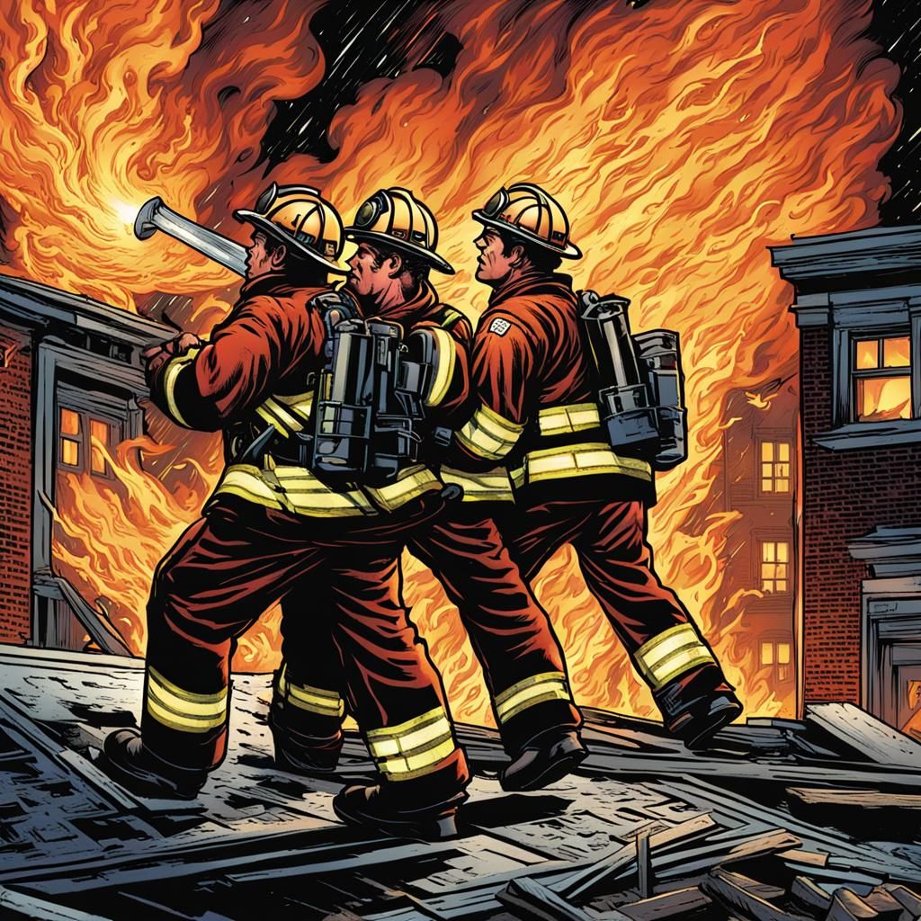 NYC Firefighter in Fiery Comic Book Art