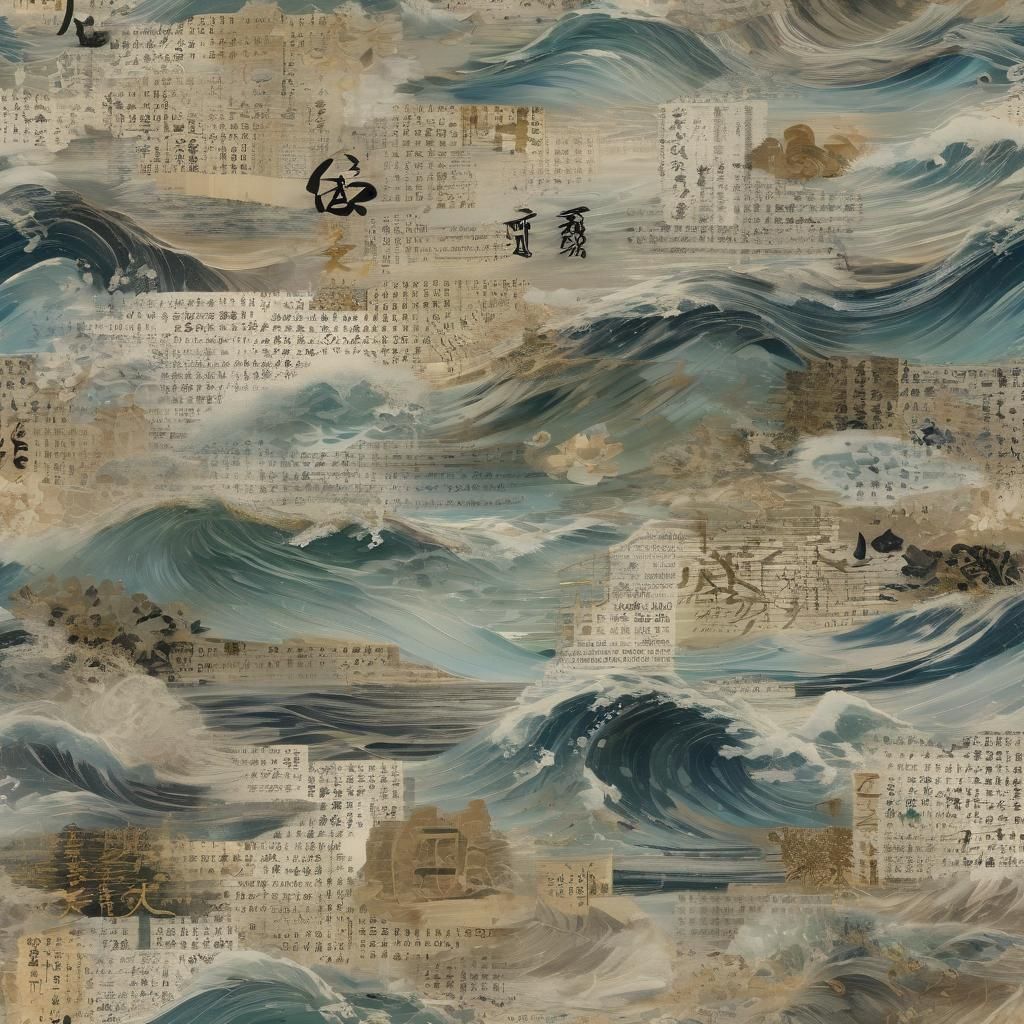 Calligraphic Seascape Collage with Impressionist Elements