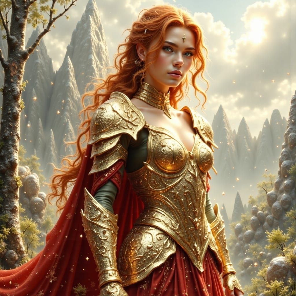 Valkyrie with Fiery Hair on Battlefield