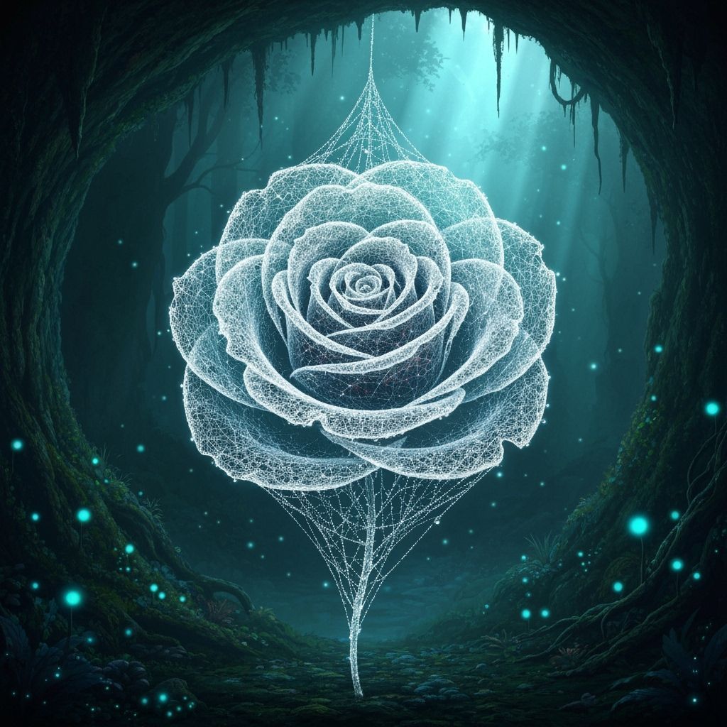 Ethereal Spiderweb Rose in Moonlit Forest