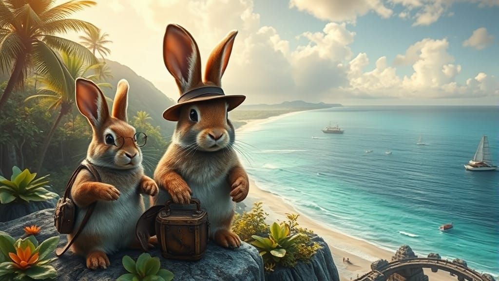 Epic Time-Traveling Bunnies in Tropical Paradise Digital Pai...