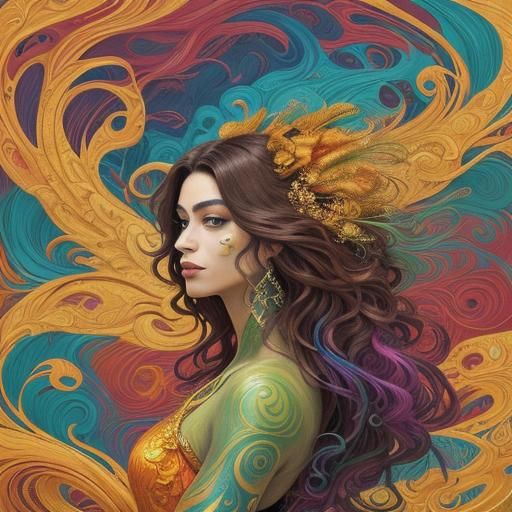 Dragon Peacock Woman in Abstract Expressionism