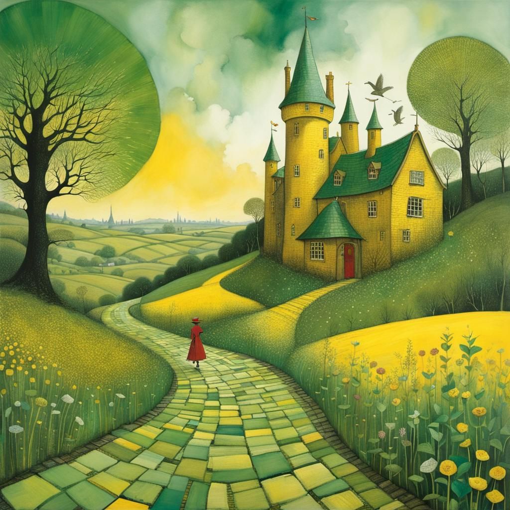 Yellow Brick Road to Emerald City Illustration