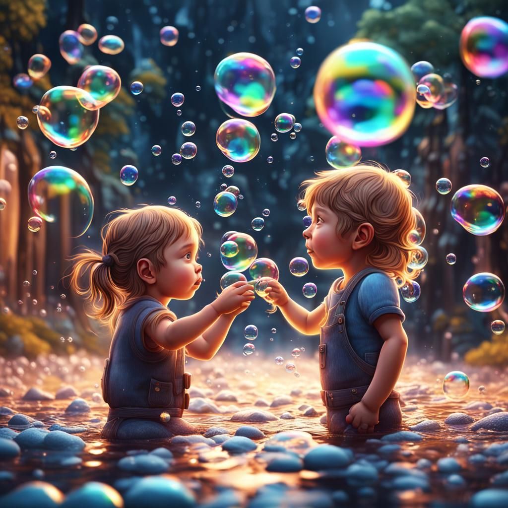 Soap Bubbles Form Child Illustration in Modern Style