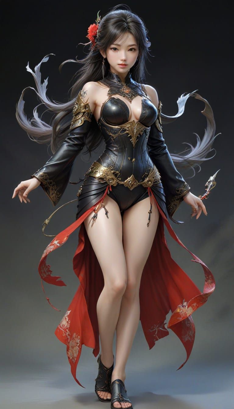 Lady in Elegant Cyberpunk Attire