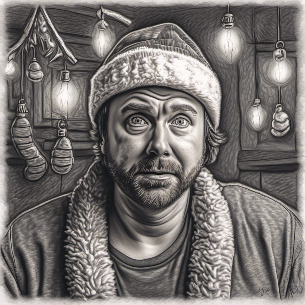 John Ritter's Chaotic Christmas Charcoal Drawing