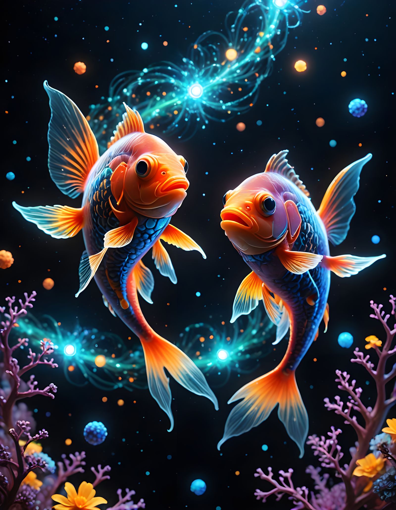 Ethereal Twin Fishes in Cosmic Ocean Background
