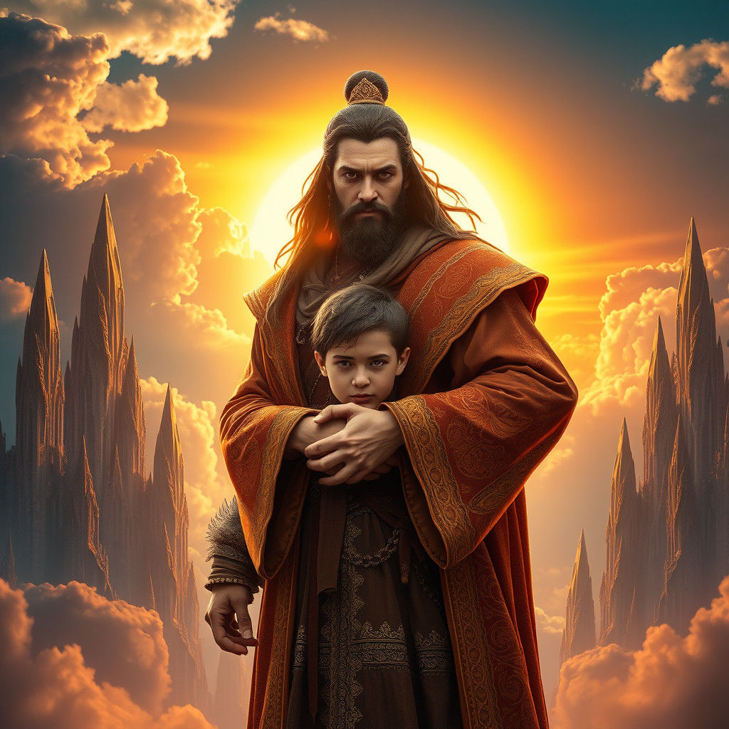 Protective Brother in a Fantasy Landscape