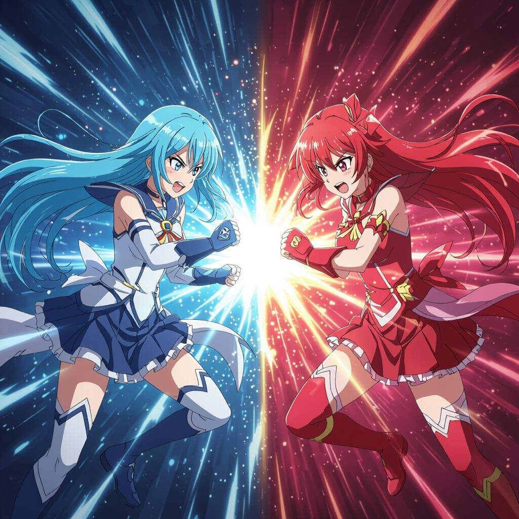 Anime Showdown: Fierce Girl Fight in Dynamic Style