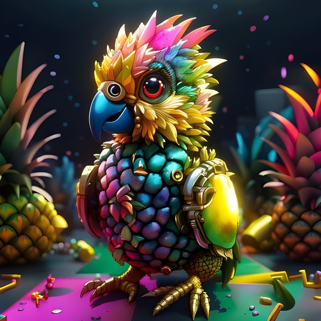 Surreal Fusion: Pineapple, Parrot, and Robot