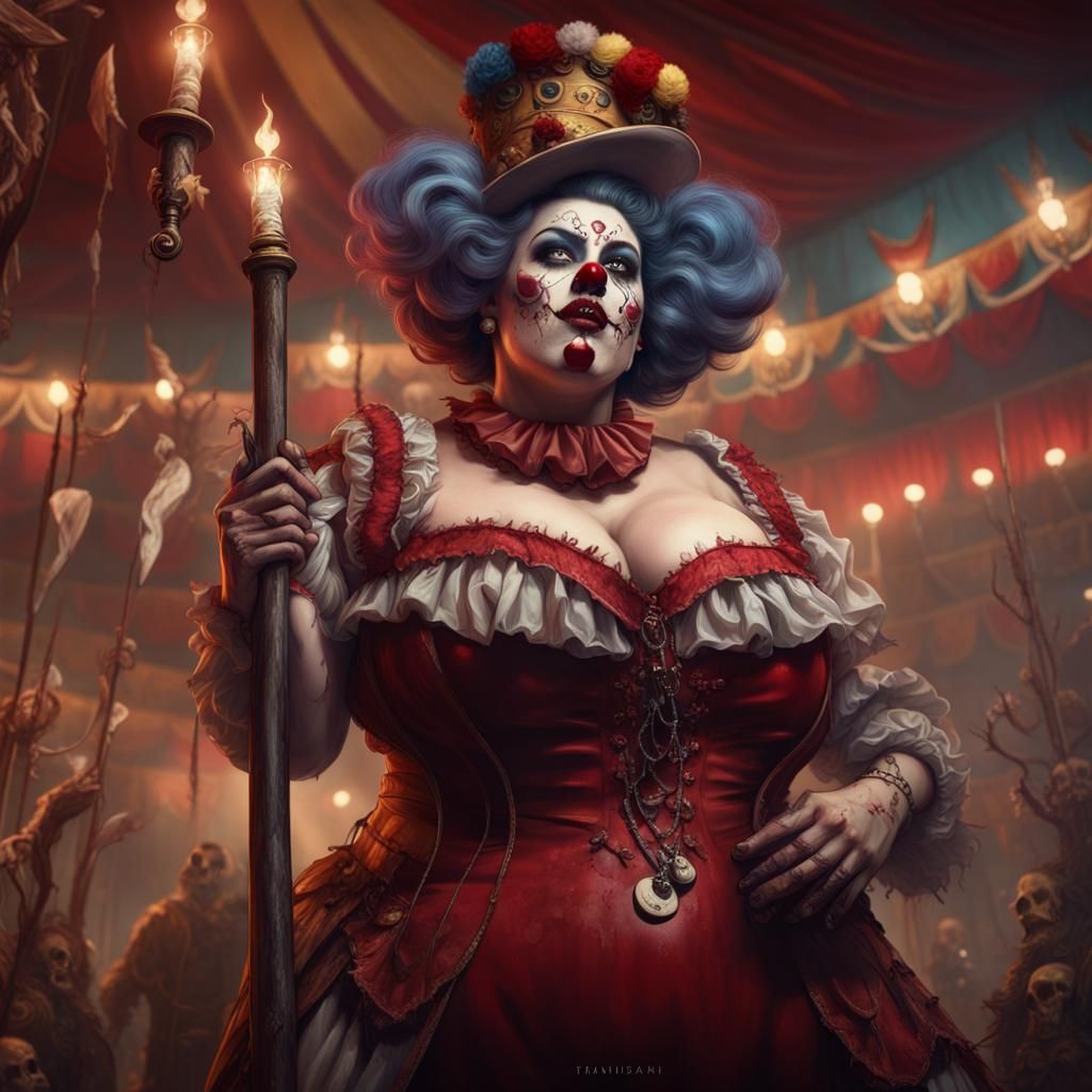 Vintage Circus Bearded Lady with Axe, Detailed Digital Art