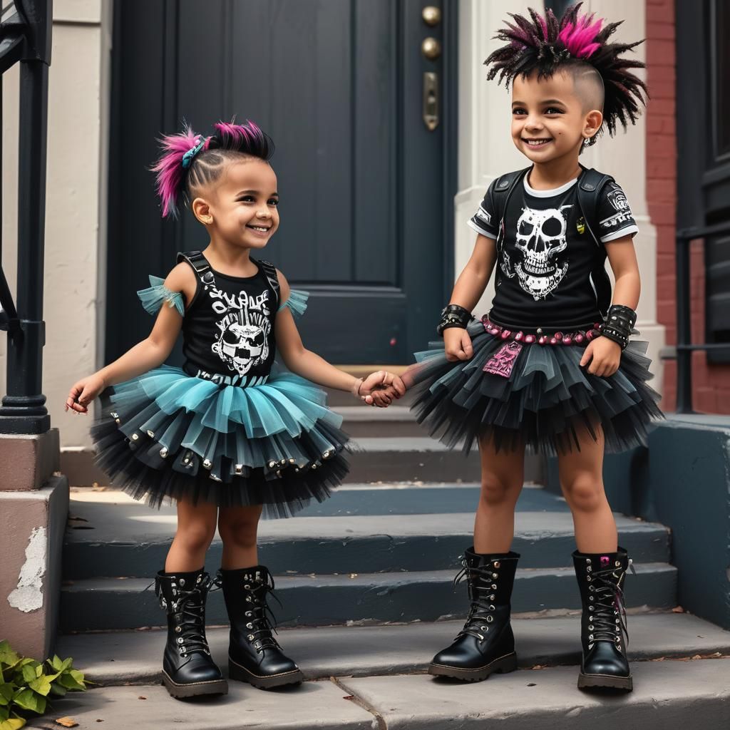 Punk Rock Toddlers Holding Hands, Detailed Matte Painting