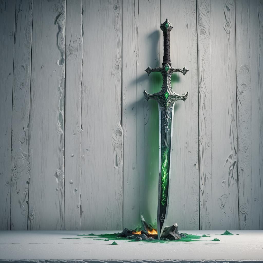 Frozen Sword with Green Fire: Fantasy Concept Art