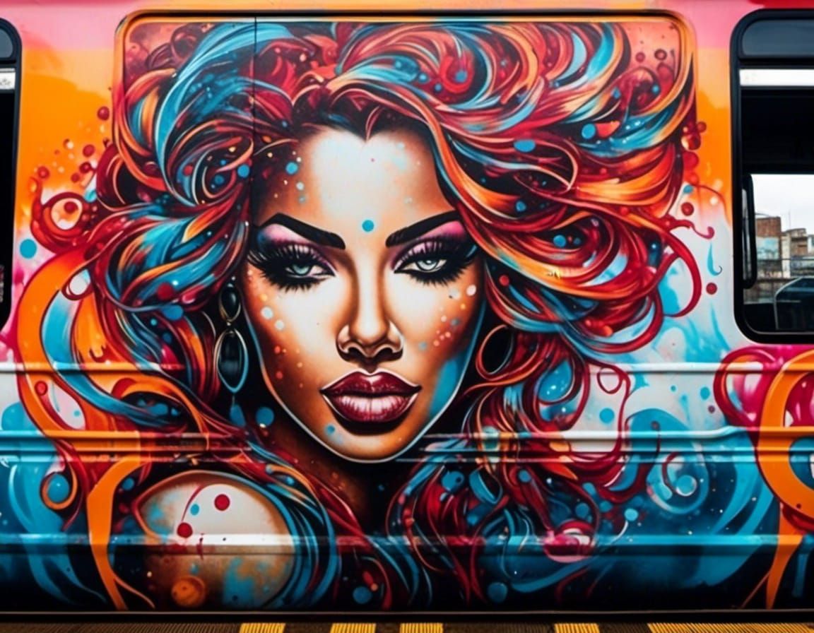 Graffiti Woman on Train in 8k