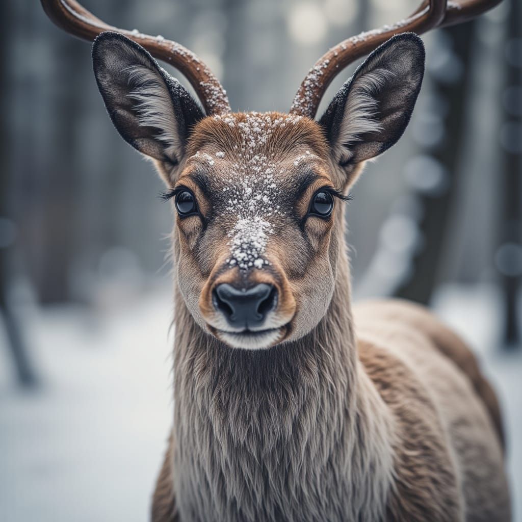 Majestic Reindeer Portrait in Snowy Forest