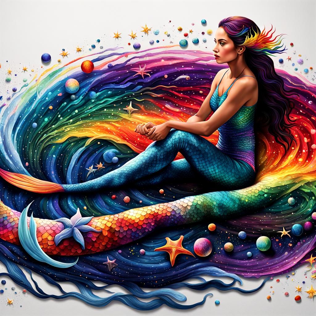 Cosmic Mermaid Swimming Through a Celestial Galaxy