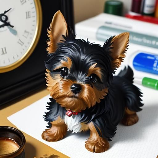 Cute Yorkie in Gouache Detailed Painting
