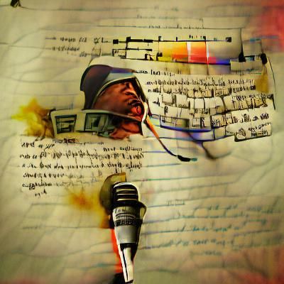Rapper Writing Music in Neon Lit Studio