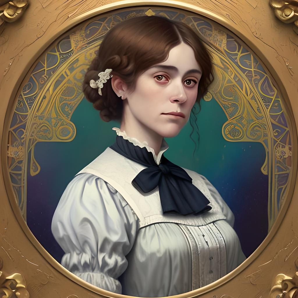 Klimt-Style Portrait of Victorian Teacher in Art Nouveau Fra...