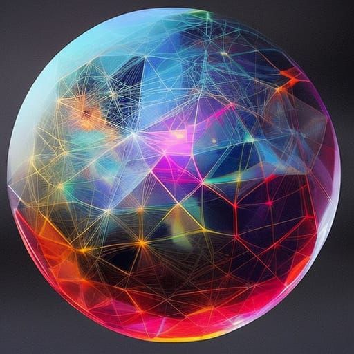 Geometric Fox in Glass Orb: Hyperrealistic 3D Render