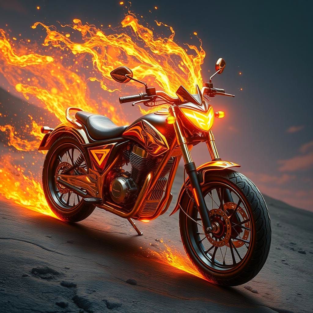 Stunning Golden Flux Bike in Detailed Matte Painting