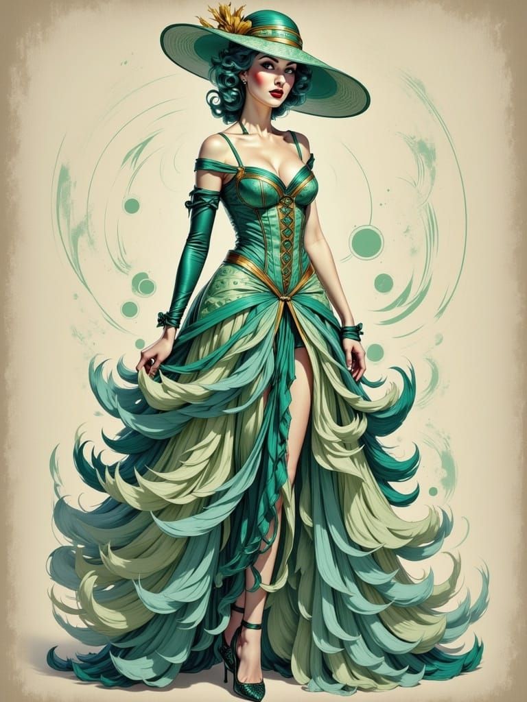 Art Nouveau Woman in Opulent Renaissance Dress